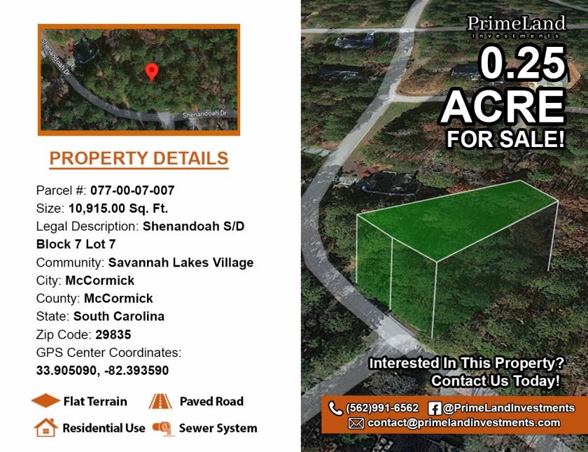 0.25 Acres for Sale in Mccormick, SC