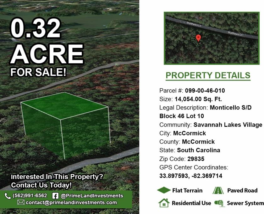 0.32 Acres for Sale in Mccormick, SC