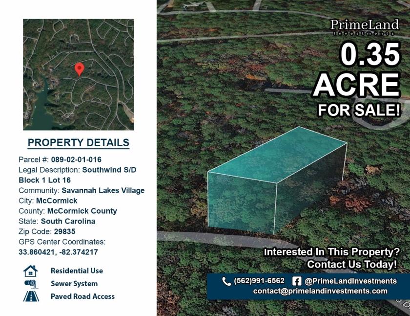 0.35 Acres for Sale in Mccormick, SC