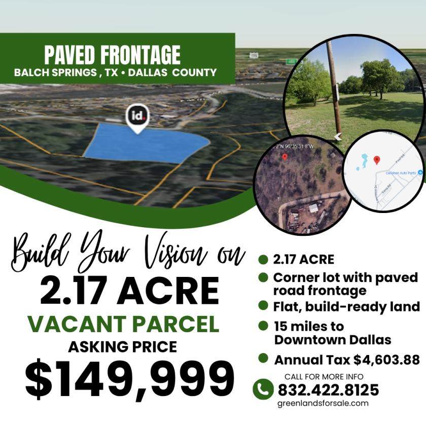2.17 Acres for Sale in Balch Springs, Texas