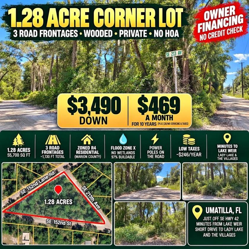 1.28-Acre Residential Land for Sale in Umatilla, FL - $26,500 | Owner Financing